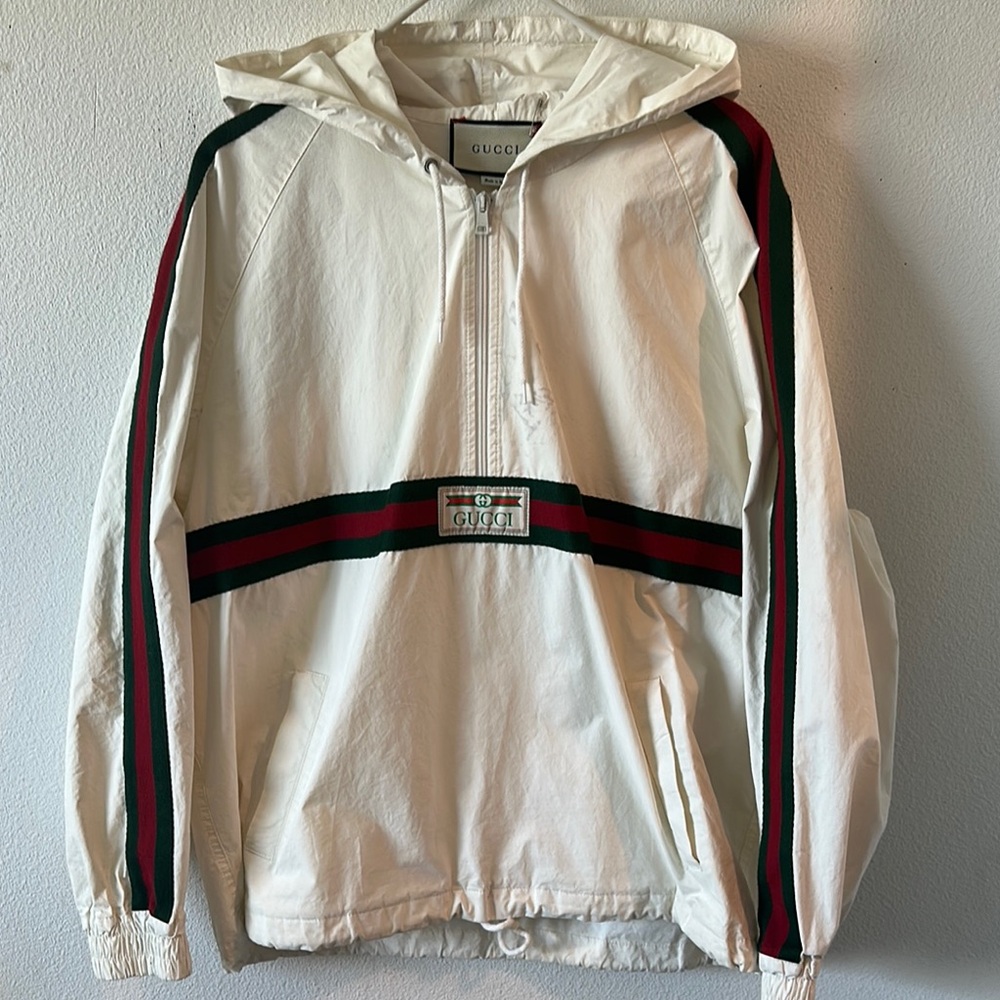 Gucci Red and White Windbreaker with Hood